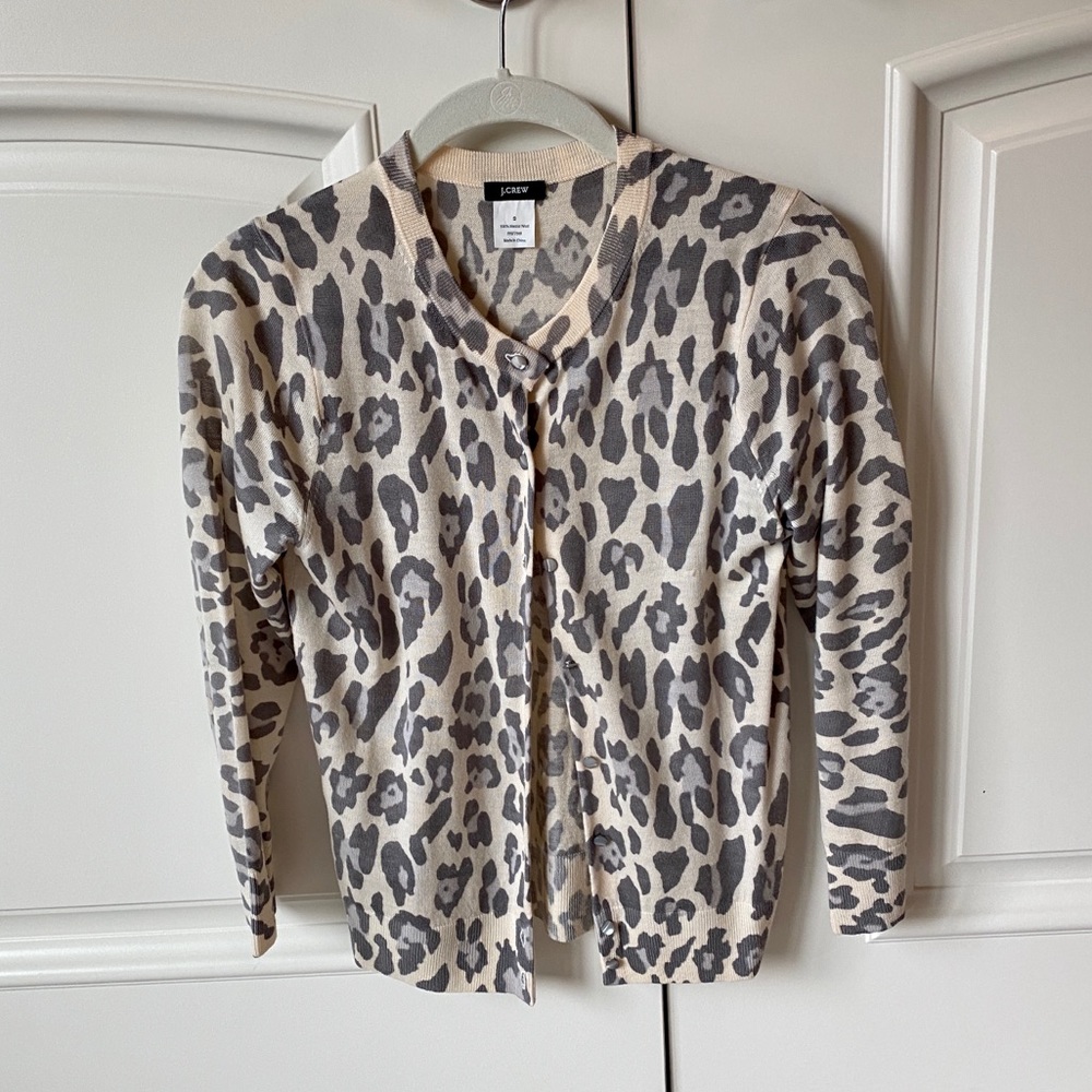 J. Crew Leopard Print Cardigan Cream Grey Small